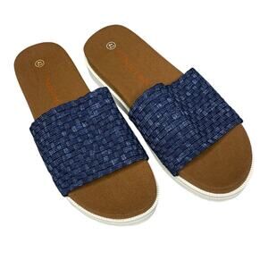 Bernie Mev Capri Sz 11/42 Blue Woven Stretch Slide Resort Vacation Sandals NWOB